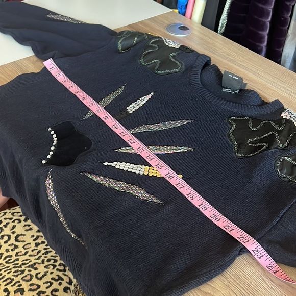 Vintage Pierre Cardin sweater sequins beaded patches navy blue size 40 - Picture 11 of 14